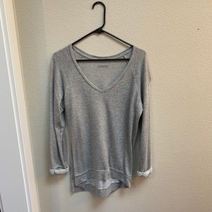 V neck gray sweater. Quarter sleeve. Medium